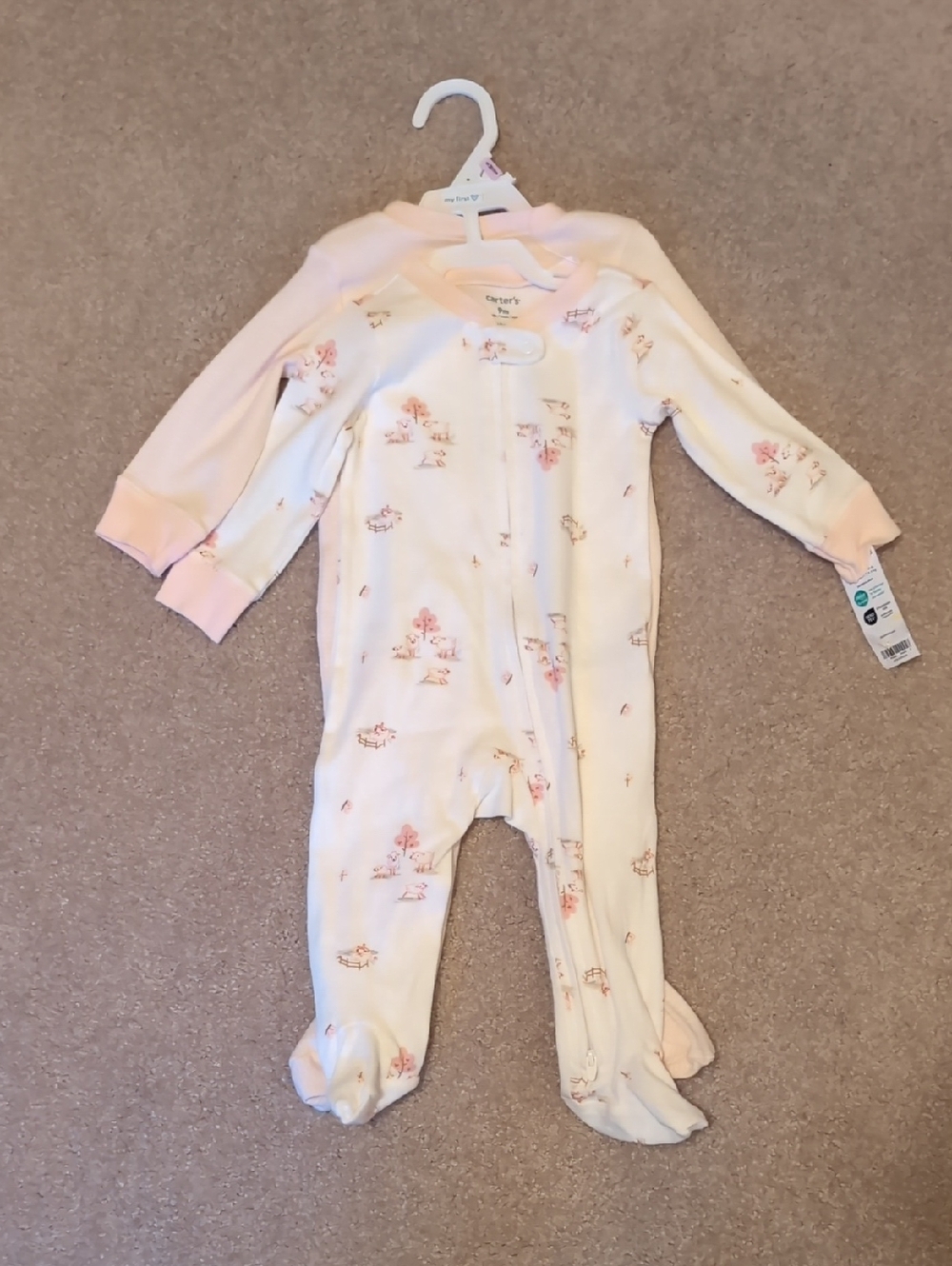 Carter's Cream and Pink Footed One-Piece 2 Sets